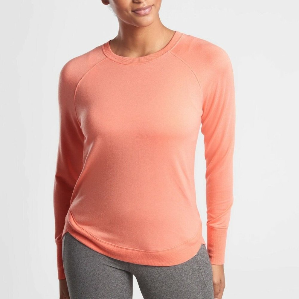 EUC Athleta Mindset Modal Terry Knit Sweatshirt Long Sleeve Island Coral